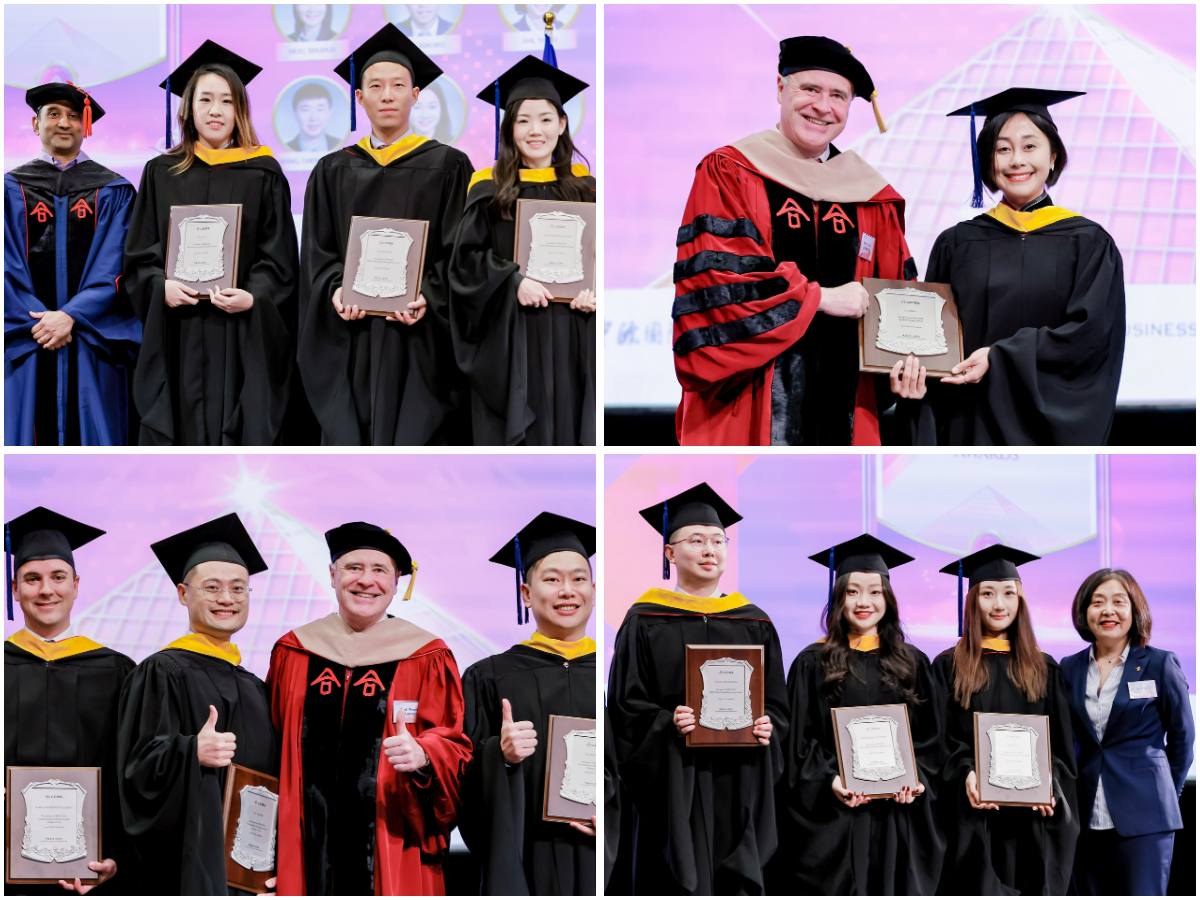 Vice President and Dean Frank Bournois and MBA Administration Director Michelle Zhu present awards